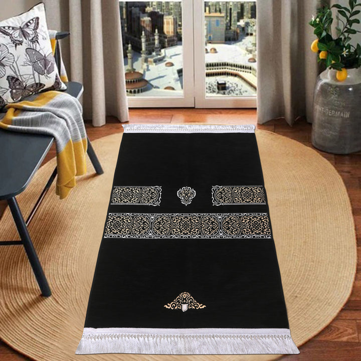 Black Solid Turkish Prayer Rug 2.5x4 FT