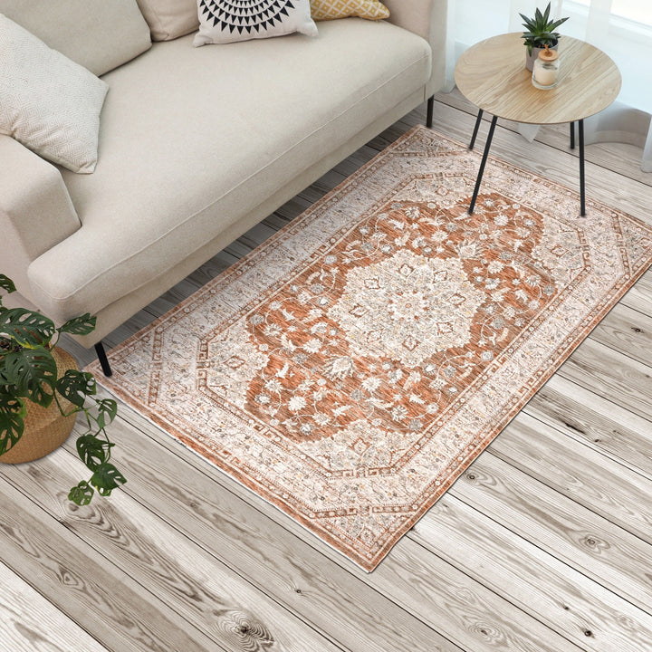 Beige Floral Turkish Rug 5x8 Ft