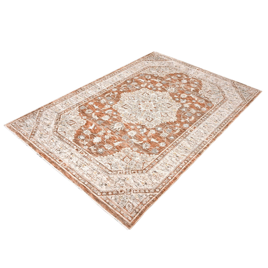 Beige Floral Turkish Rug 5x8 Ft