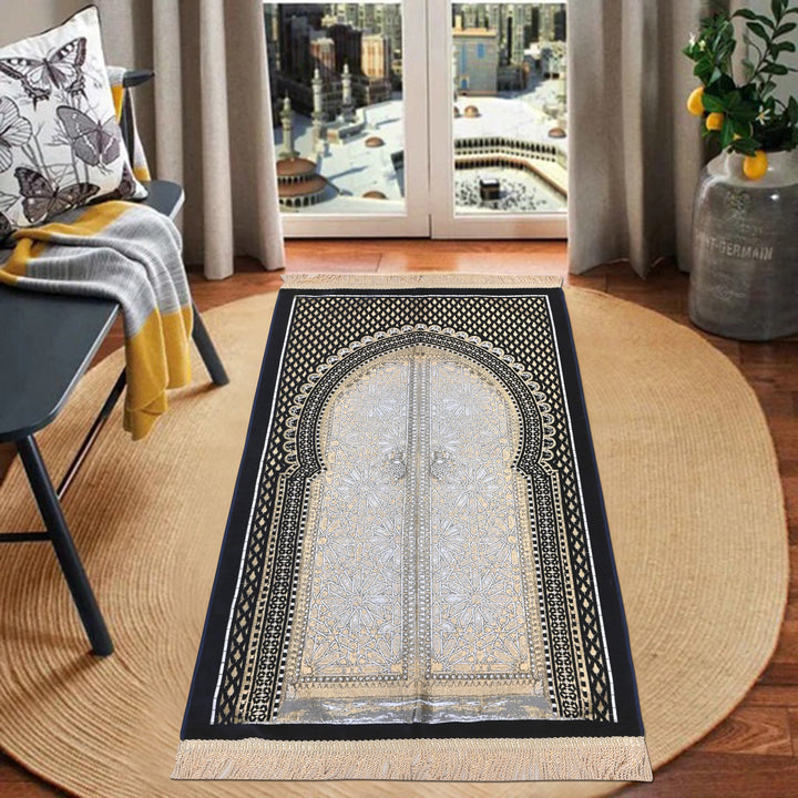 Black Lattice Turkish Prayer Rug 2.5x4 FT
