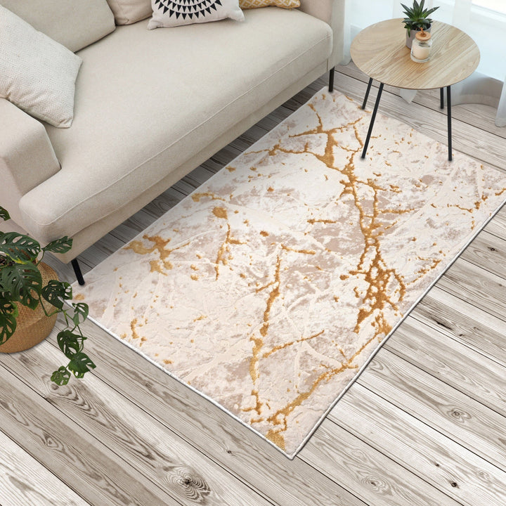 Off White Abstract Turkish Rug 3X5 Ft