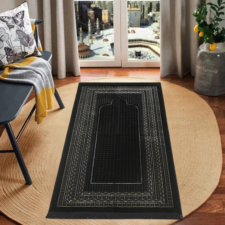 Black Silver Turkish Prayer Rug 2.5x4 FT