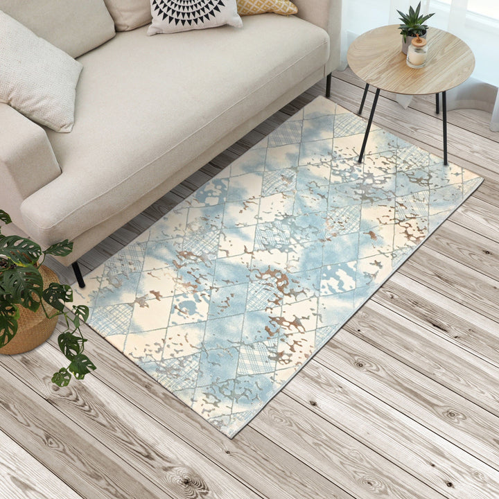 Sky Blue Geometric Turkish Rug 2.5x5 Ft