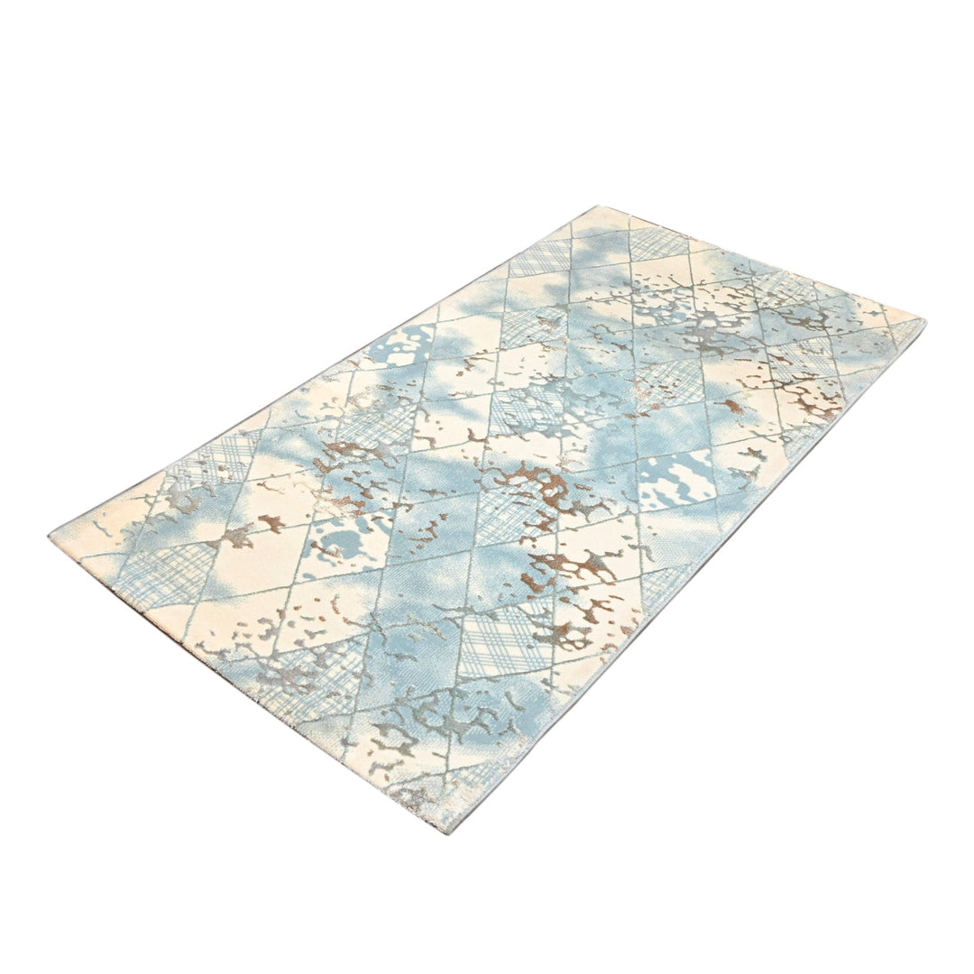 Sky Blue Geometric Turkish Rug 2.5x5 Ft