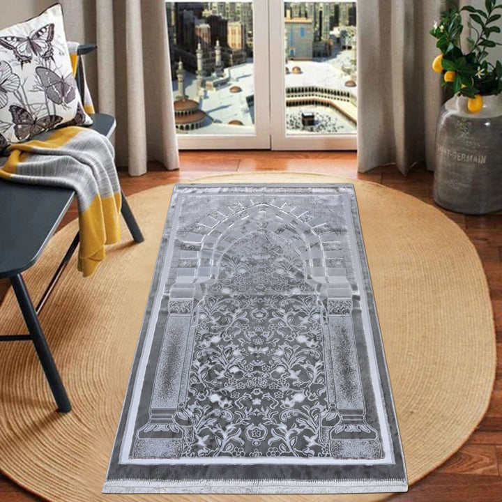 Silver Embossed Turkish Prayer Rug 2.5x4 FT