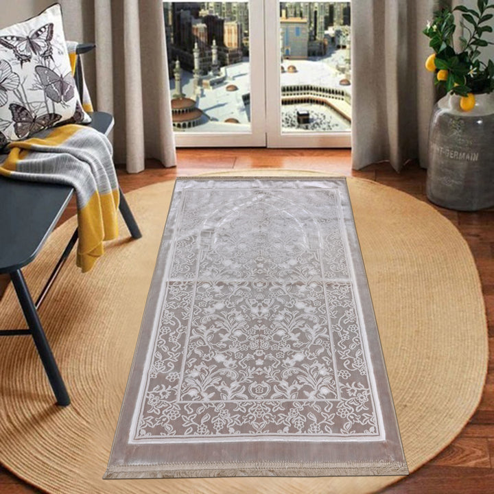 Grey Embossed Turkish Prayer Rug 2.5x4 FT