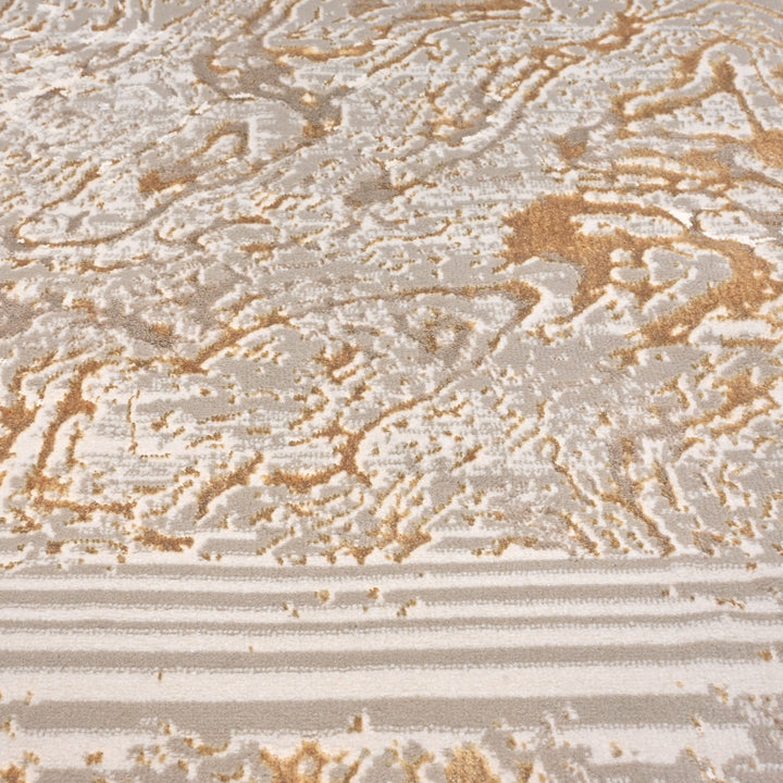 Grey & Gold Abstract Turkish Rug 4x6 Ft