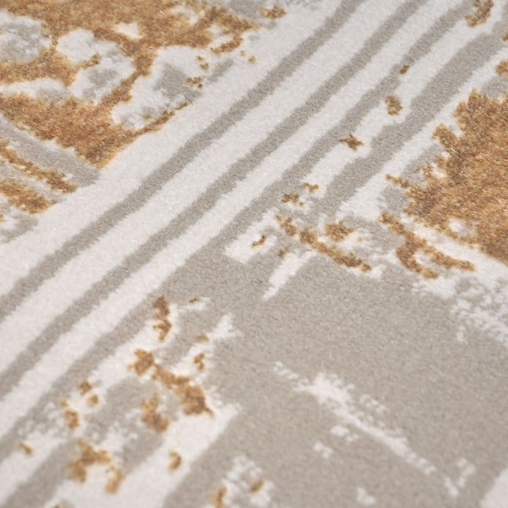 Grey & Gold Abstract Turkish Rug 4x6 Ft