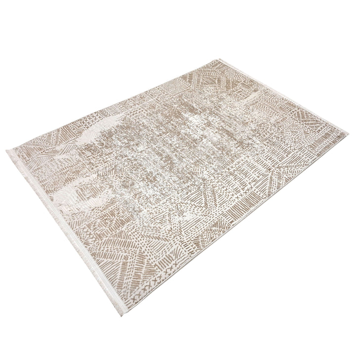 Beige & White Abstract Turkish Rug 4x6 Ft