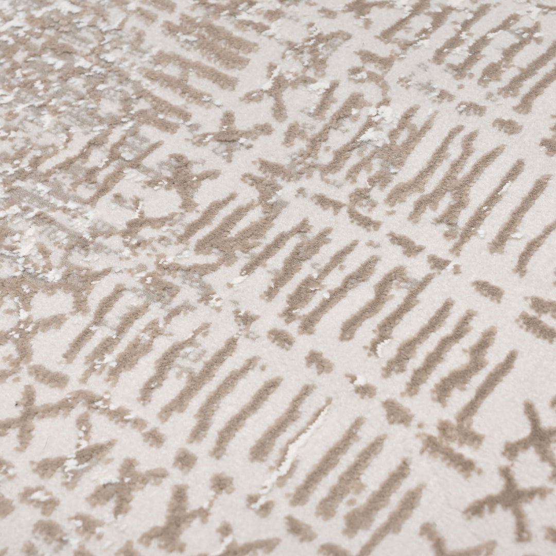 Beige & White Abstract Turkish Rug 4x6 Ft