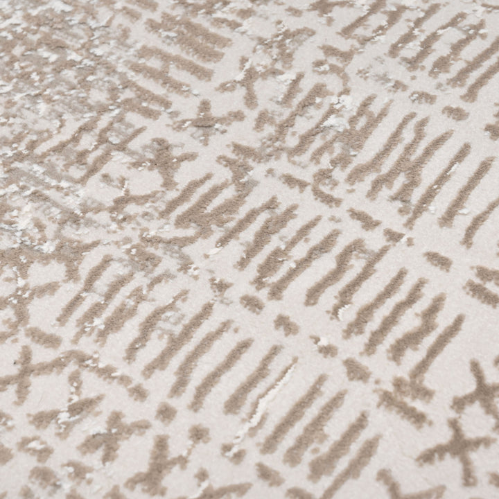 Beige & White Abstract Turkish Rug 4x6 Ft