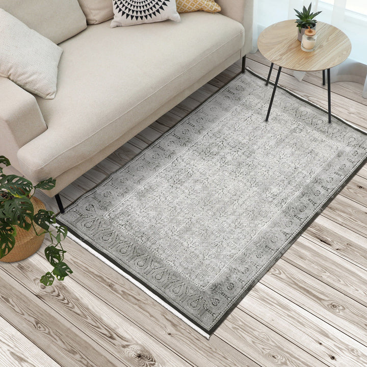 Grey Floral Turkish Rug 5X8 Ft