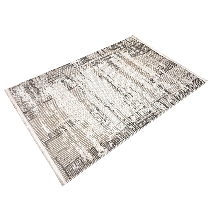 Grey & Beige Abstract Turkish Rug 4x6 Ft