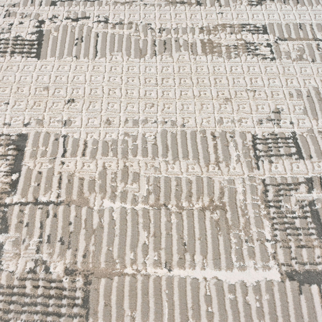 Grey & Beige Abstract Turkish Rug 4x6 Ft