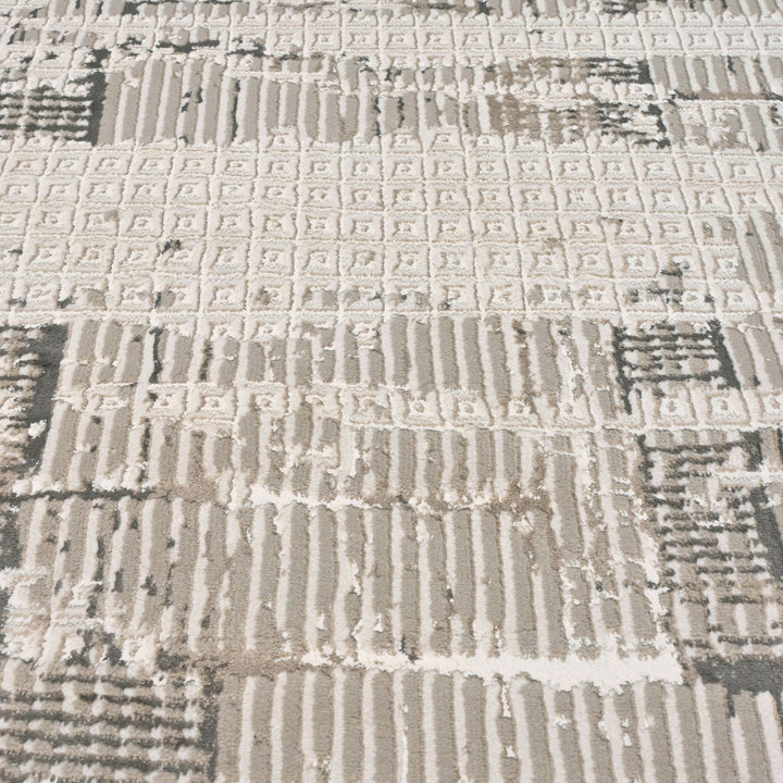 Grey & Beige Abstract Turkish Rug 4x6 Ft