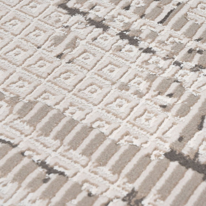 Grey & Beige Abstract Turkish Rug 4x6 Ft