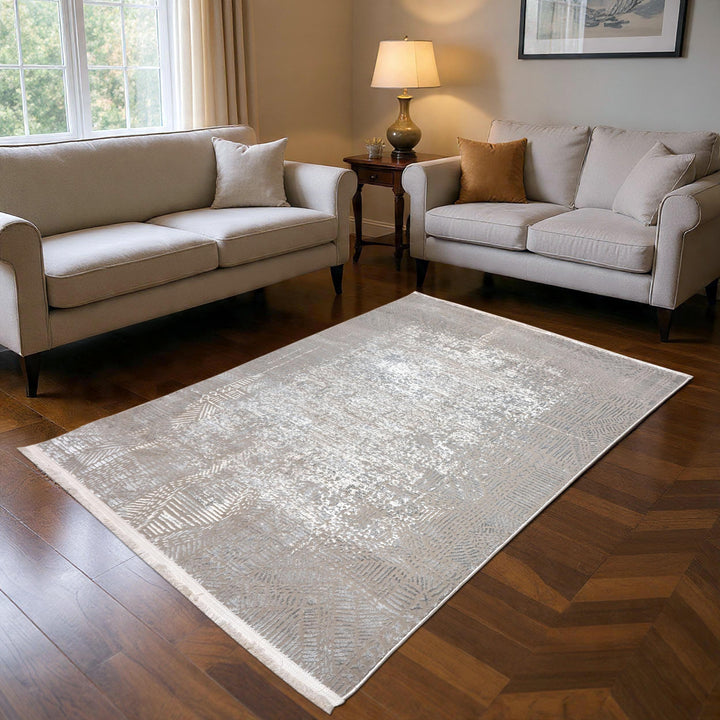 Grey & Silver Abstract Turkish Rug 4x6 Ft