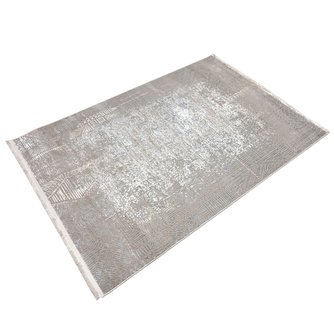 Grey & Silver Abstract Turkish Rug 4x6 Ft
