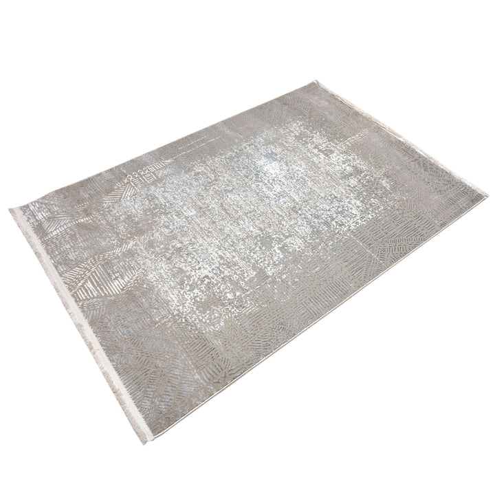 Grey & Silver Abstract Turkish Rug 4x6 Ft