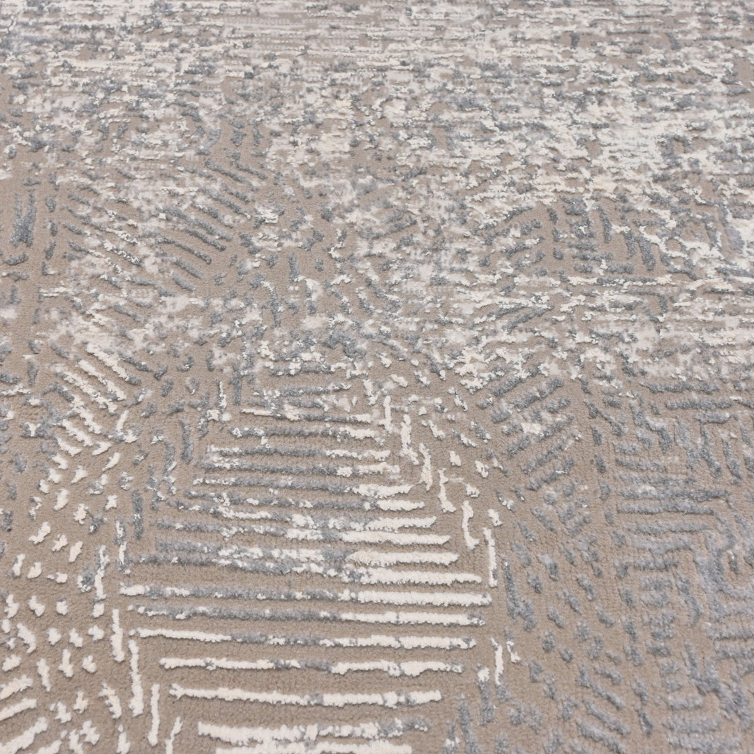 Grey & Silver Abstract Turkish Rug 4x6 Ft