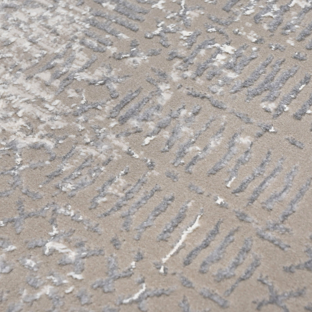 Grey & Silver Abstract Turkish Rug 4x6 Ft