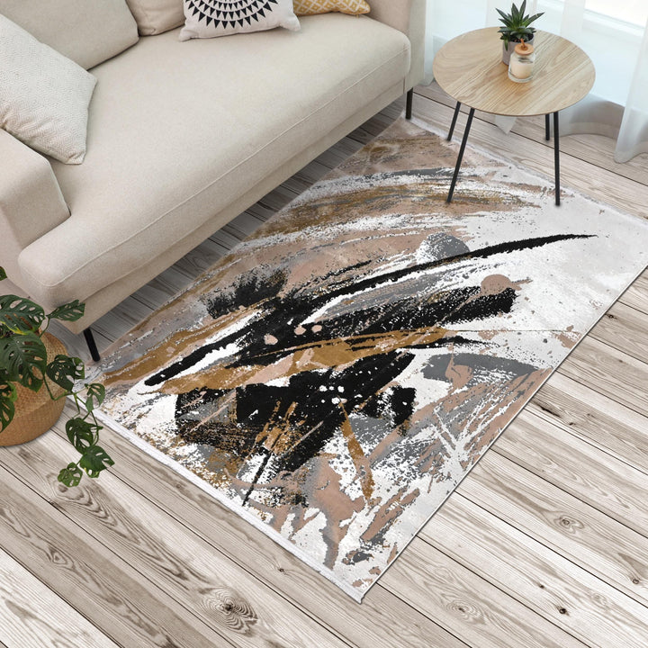 Beige Abstract Turkish Rug 4x6 FT