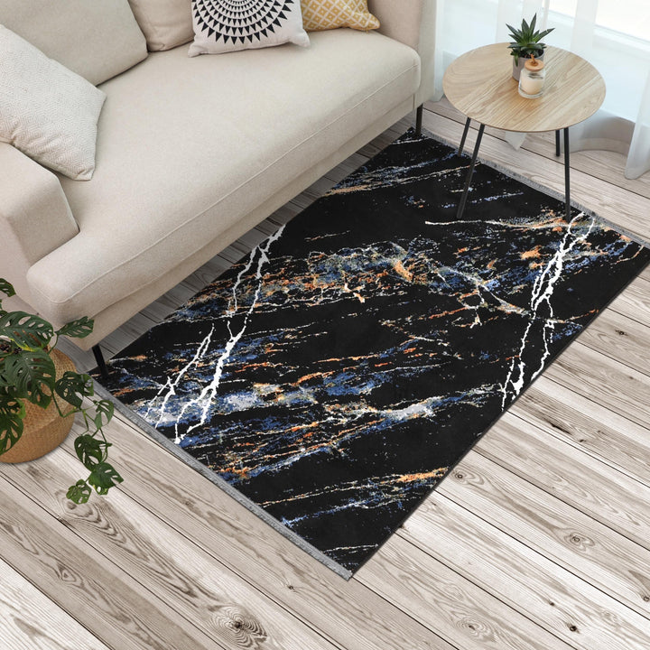 Black Abstract Turkish Rug 4x6 FT