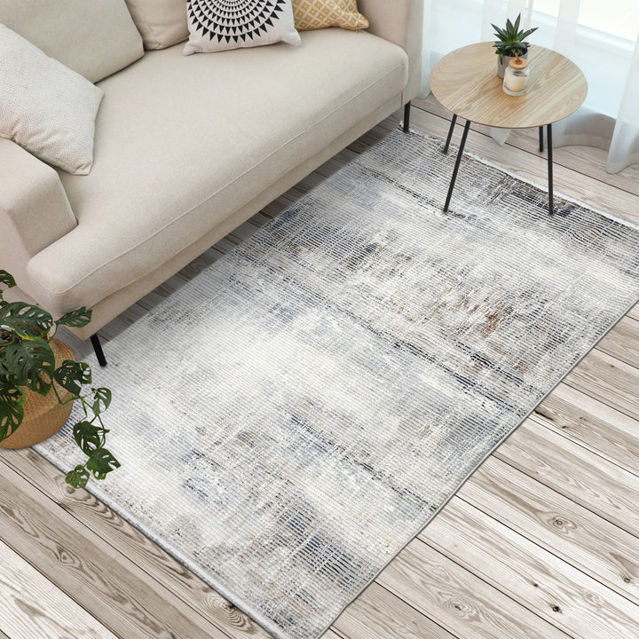 Grey Strips Turkish Rug 4x6 Ft