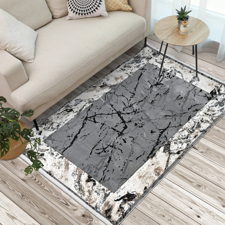 Dark Grey Abstract Turkish Rug 4x6 ft