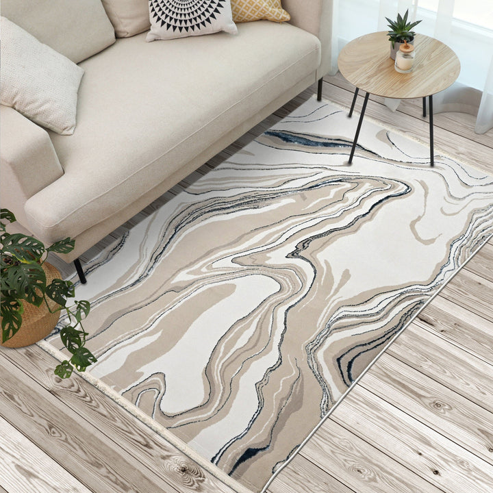 Off White Waves Turkish Rug 7X10 FT