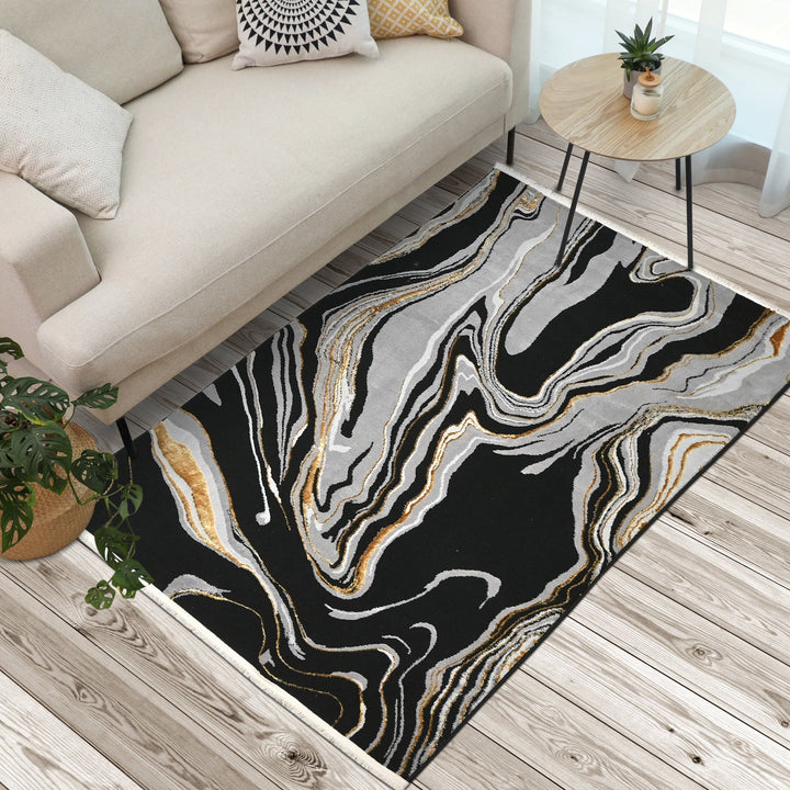 Black & Grey Waves Turkish Rug 4x6 ft