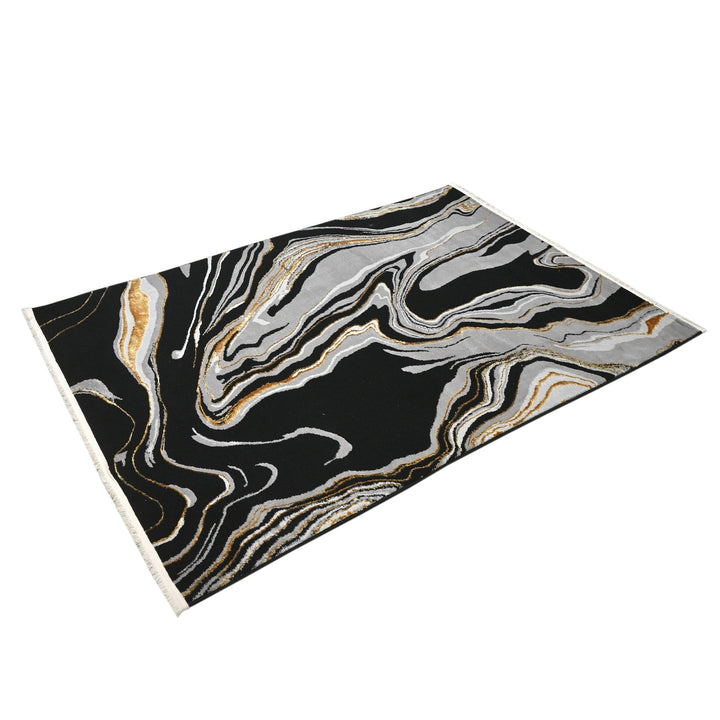 Black & Grey Waves Turkish Rug 4x6 ft