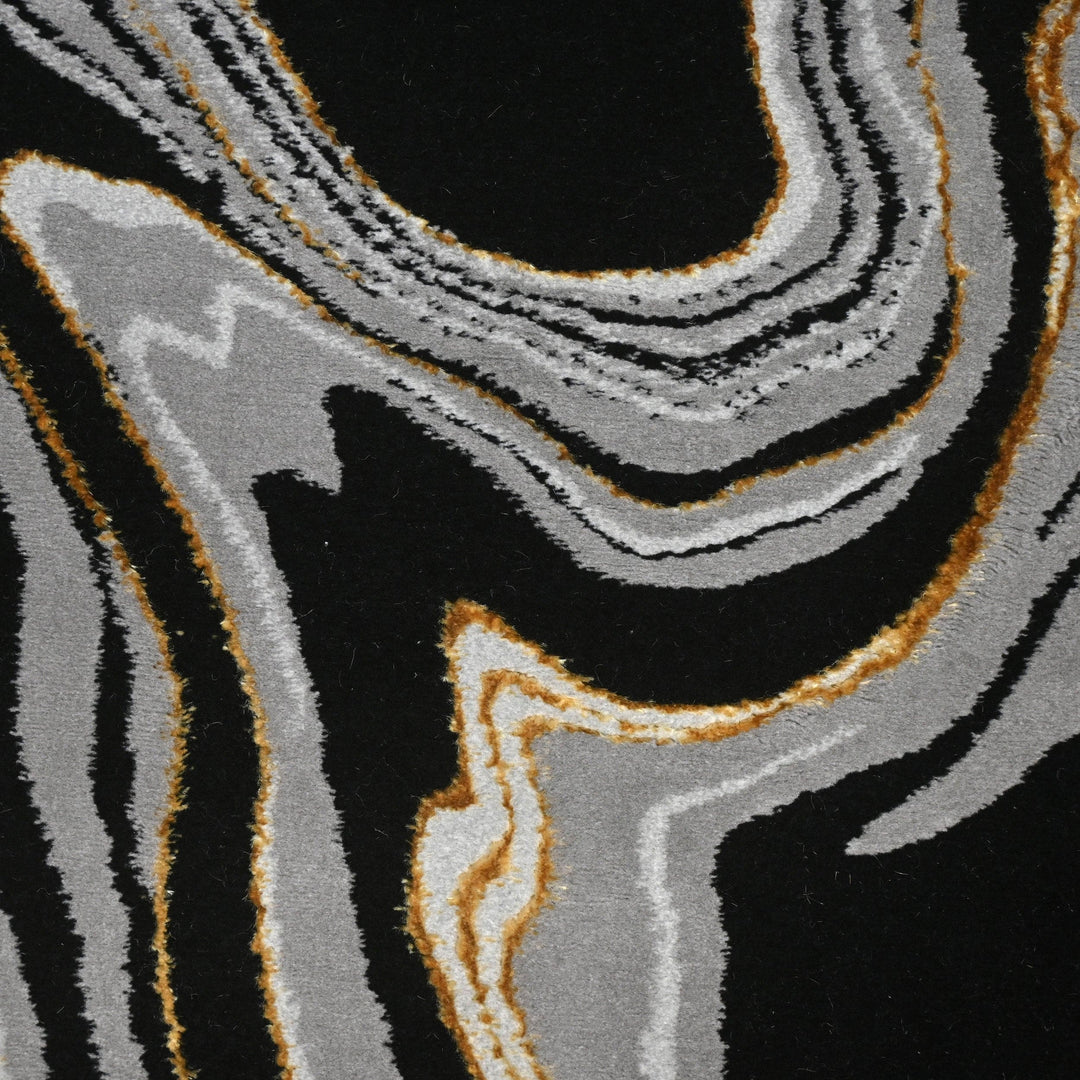 Black & Grey Waves Turkish Rug 4x6 ft