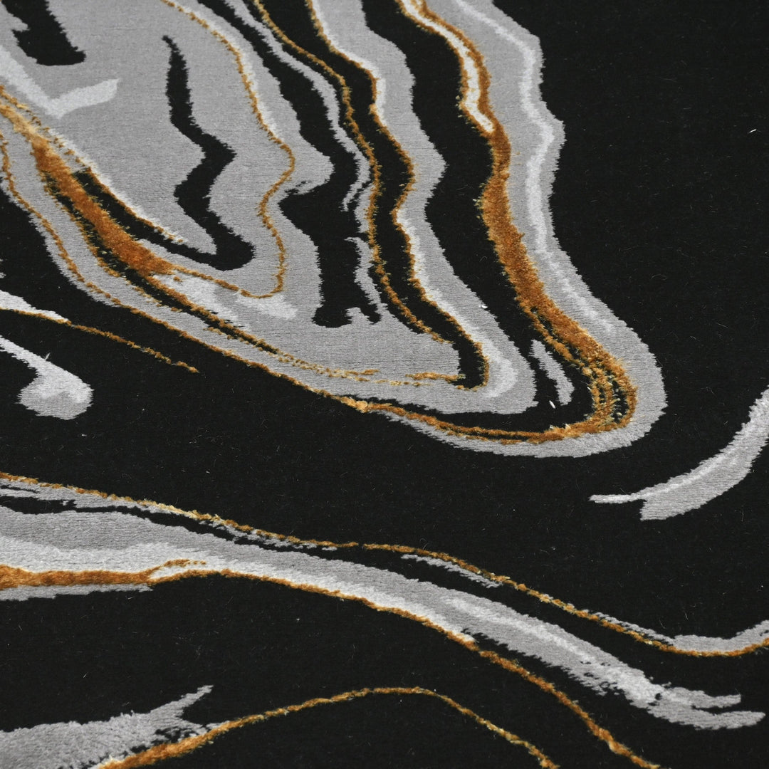 Black & Grey Waves Turkish Rug 4x6 ft