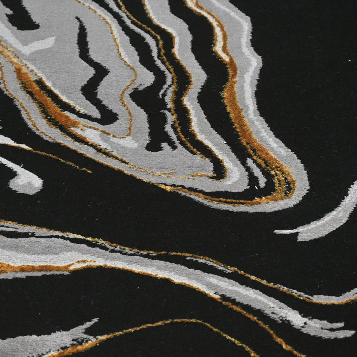 Black & Grey Waves Turkish Rug 4x6 ft