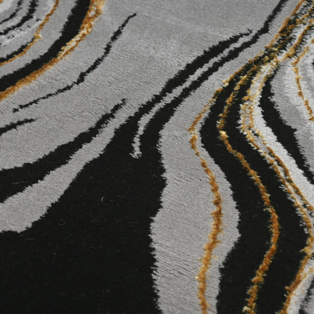 Black & Grey Waves Turkish Rug 4x6 ft