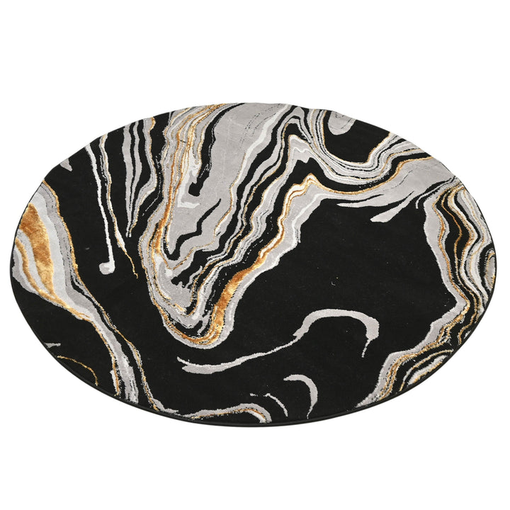 Black & Grey Waves Turkish Round Rug 5x5 ft