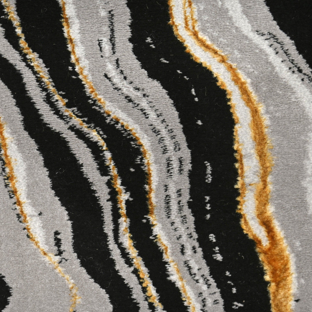 Black & Grey Waves Turkish Round Rug 5x5 ft