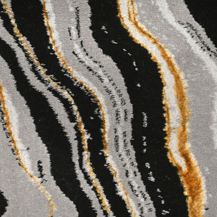 Black & Grey Waves Turkish Round Rug 5x5 ft