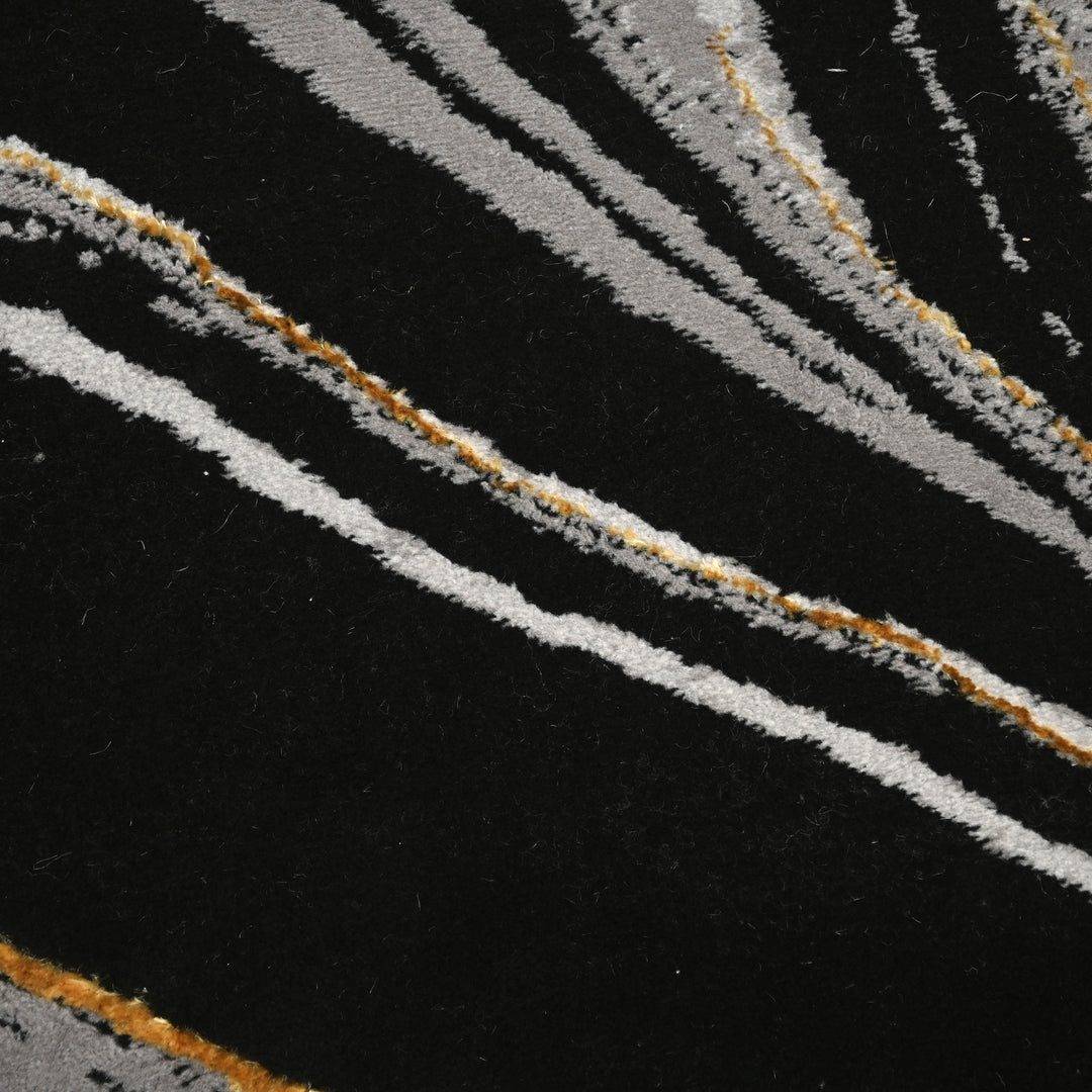 Black & Grey Waves Turkish Round Rug 5x5 ft