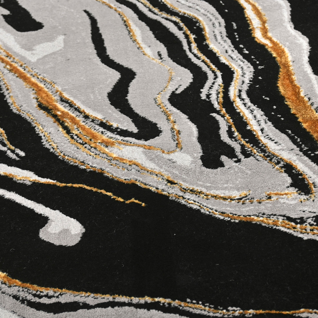 Black & Grey Waves Turkish Round Rug 5x5 ft