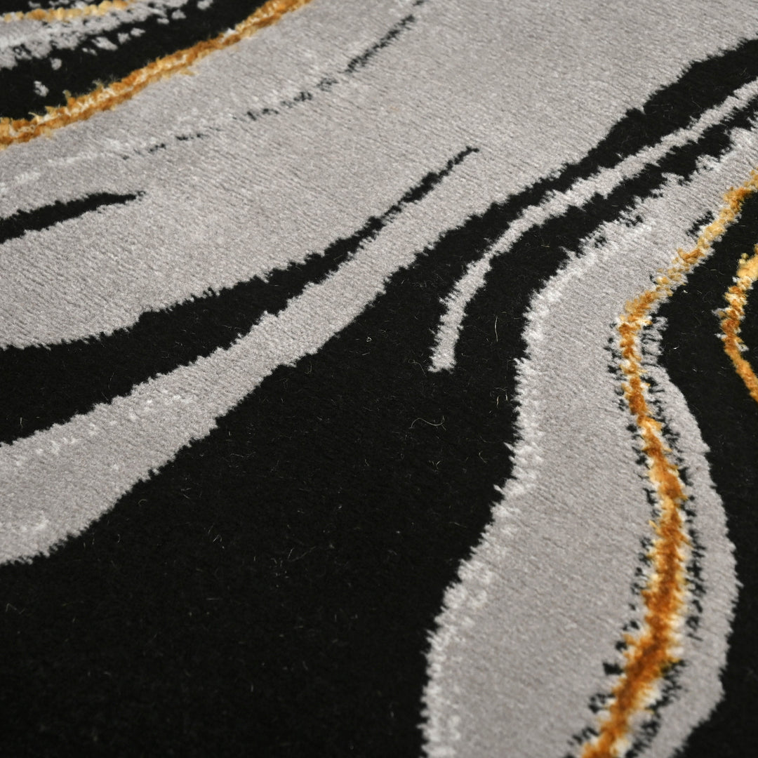 Black & Grey Waves Turkish Round Rug 5x5 ft