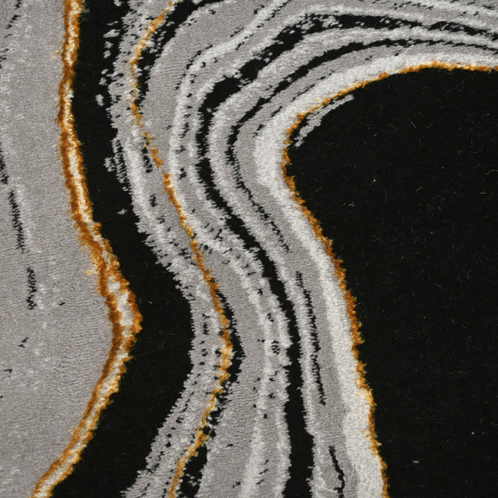 Black & Grey Waves Turkish Round Rug 5x5 ft