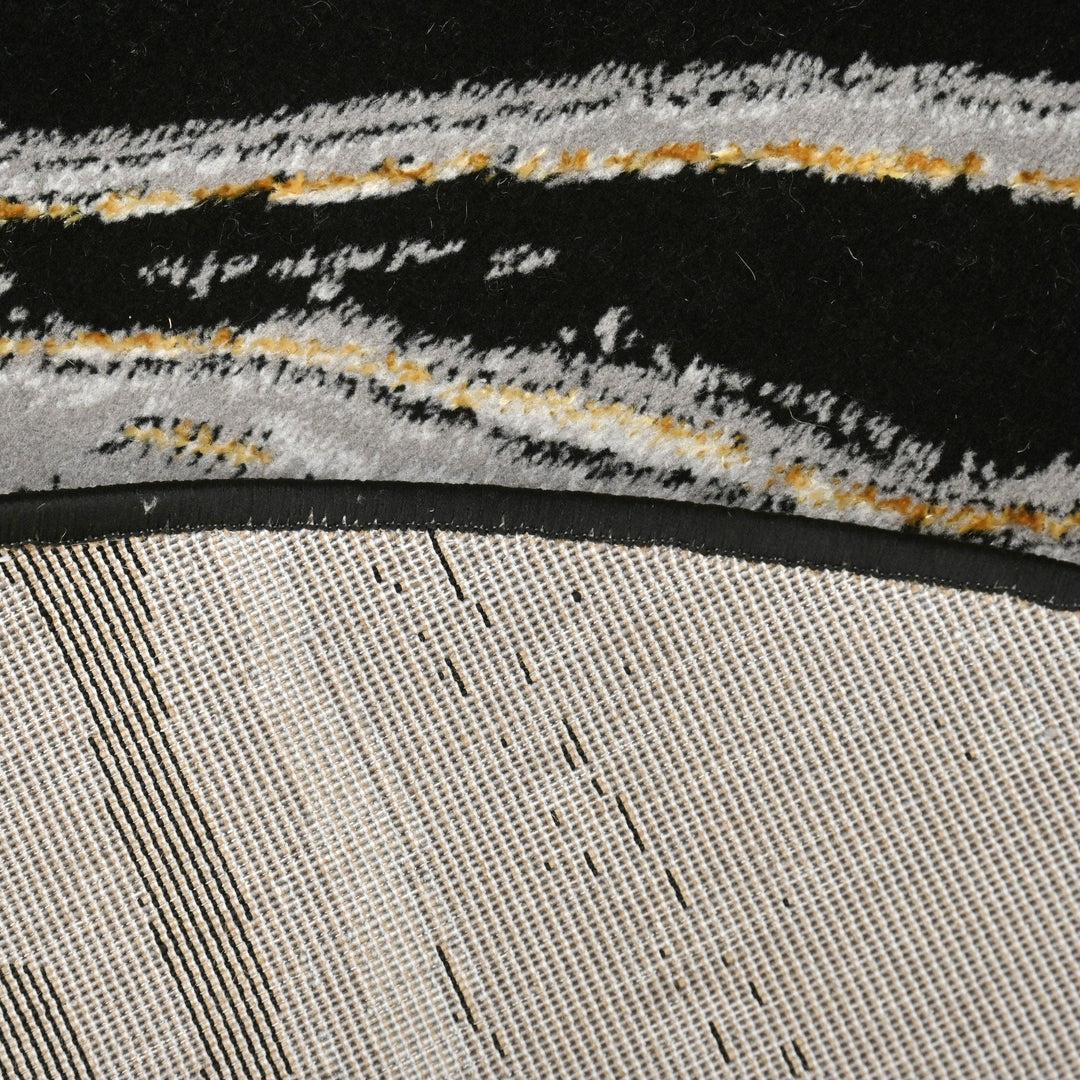 Black & Grey Waves Turkish Round Rug 5x5 ft