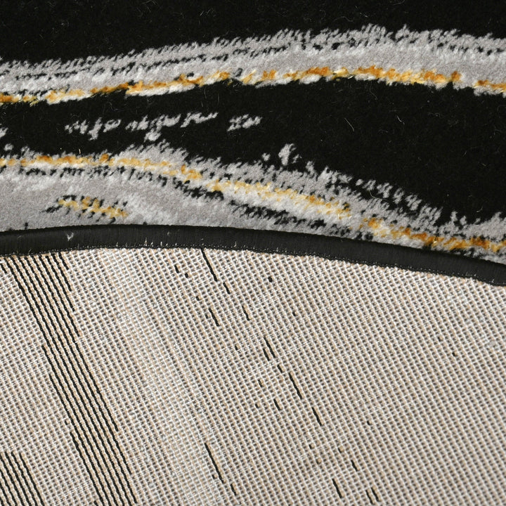 Black & Grey Waves Turkish Round Rug 5x5 ft