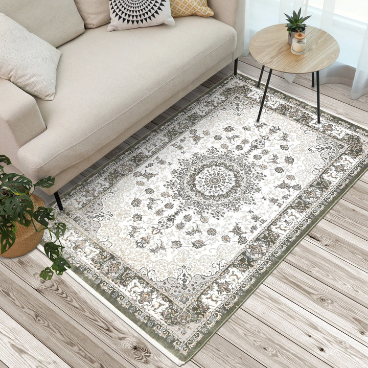 Off White Floral Turkish Rug 5X8 ft