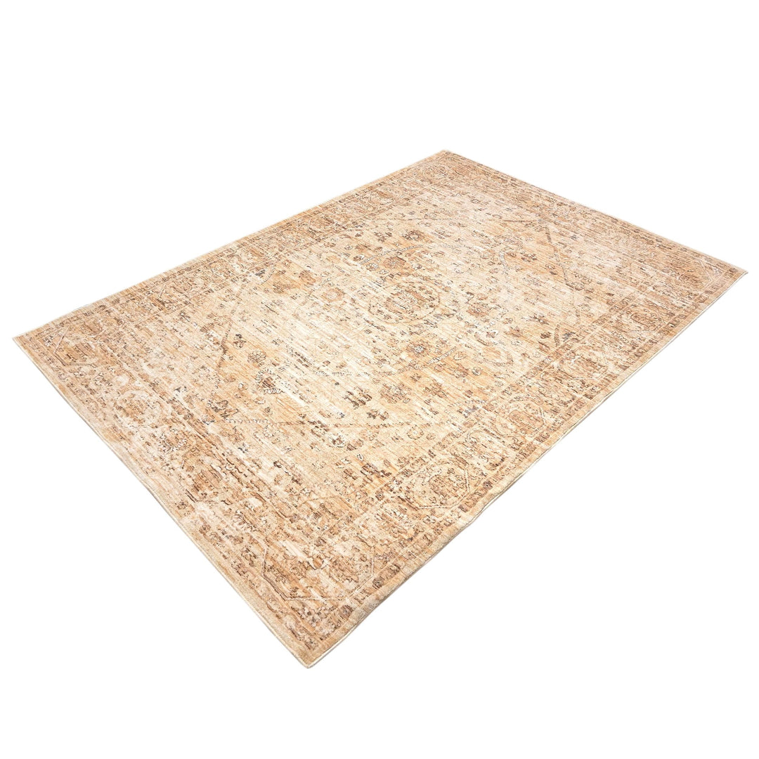 Beige Floral Turkish Rug 5x8 Ft