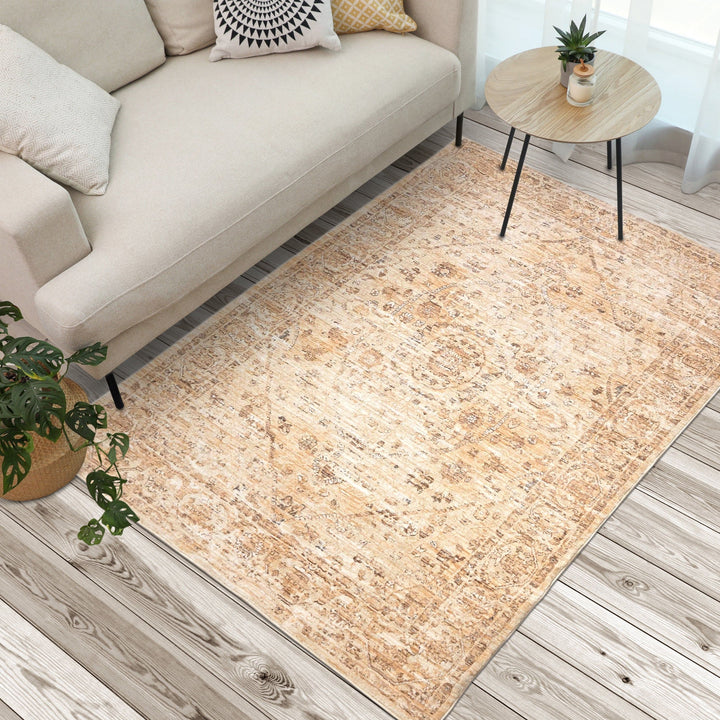 Beige Floral Turkish Rug 5x8 Ft