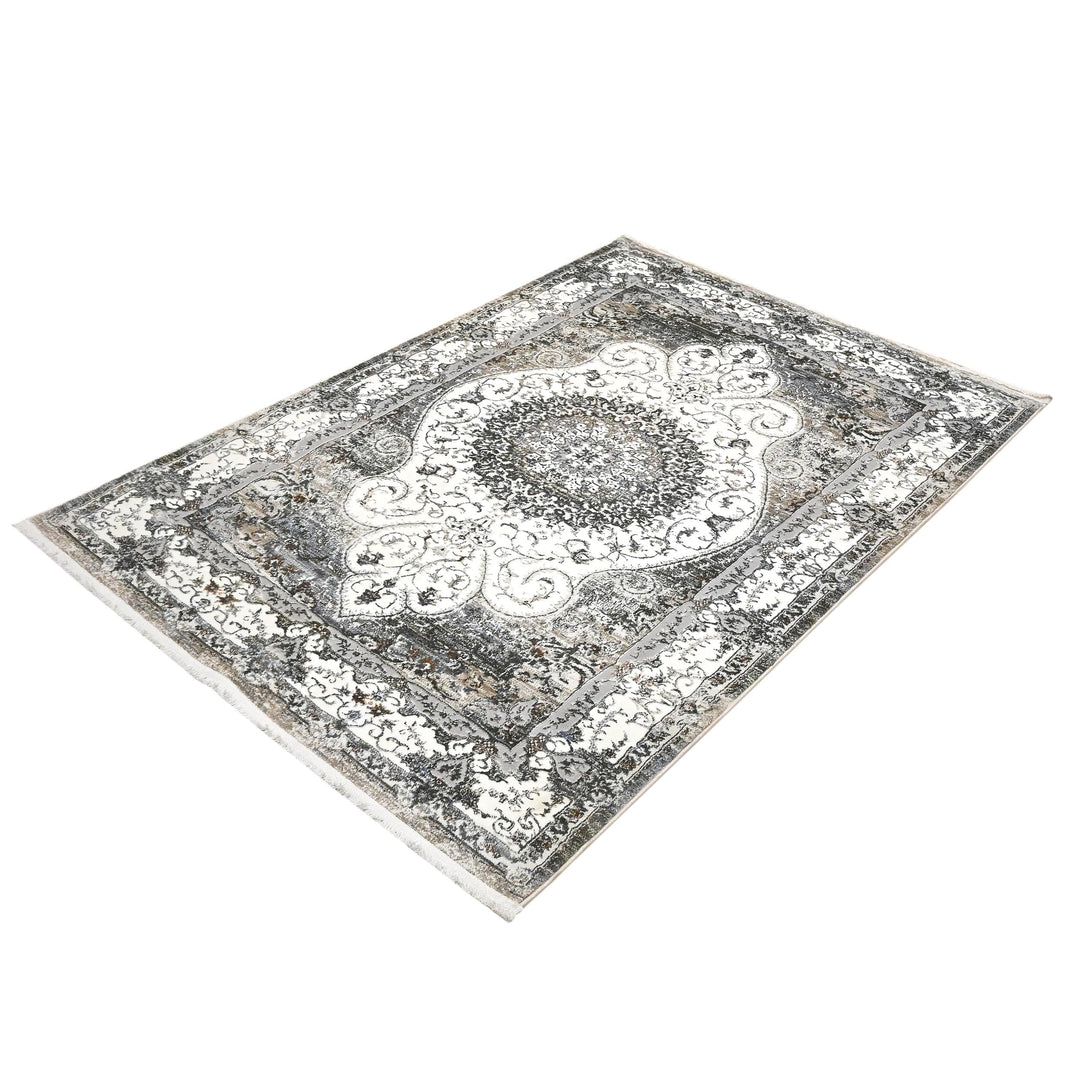 Grey Floral Turkish Rug 4x6 Ft