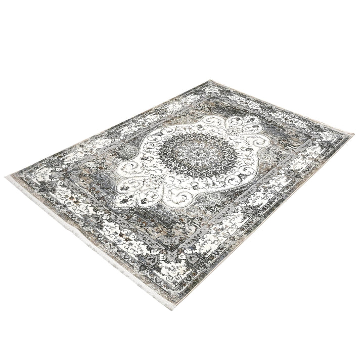 Grey Floral Turkish Rug 4x6 Ft